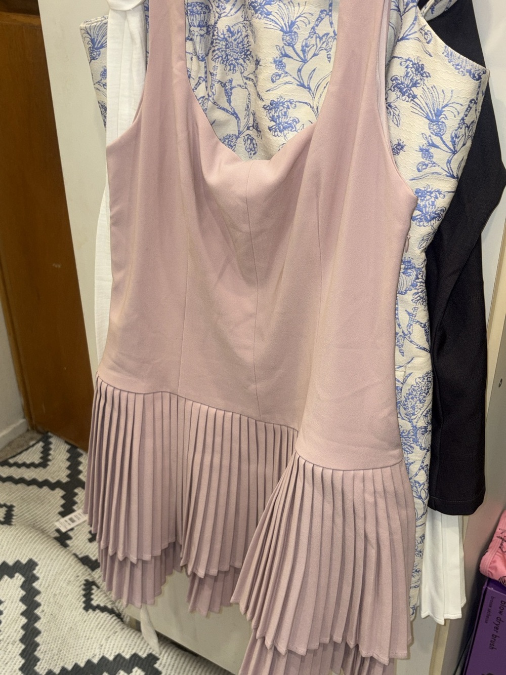 Commense Dusty Pink Sleeveless Pleated-Hem Mini Dress